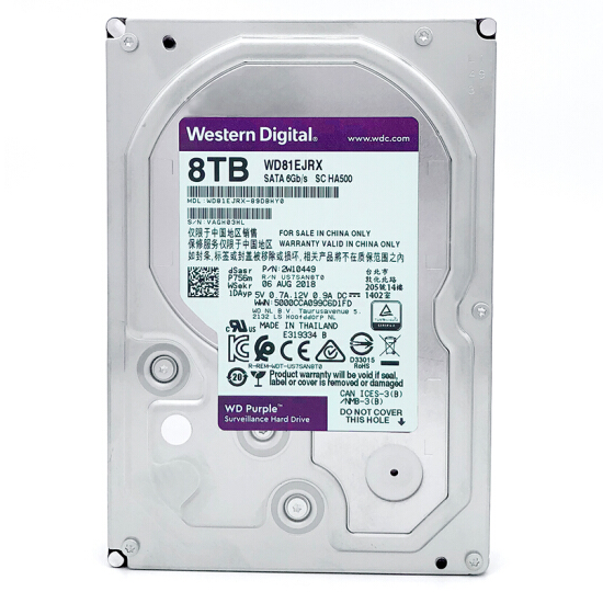 西部数据(WD)紫盘 8TB SATA6Gb/s 256M 监控硬盘(WD81EJRX)